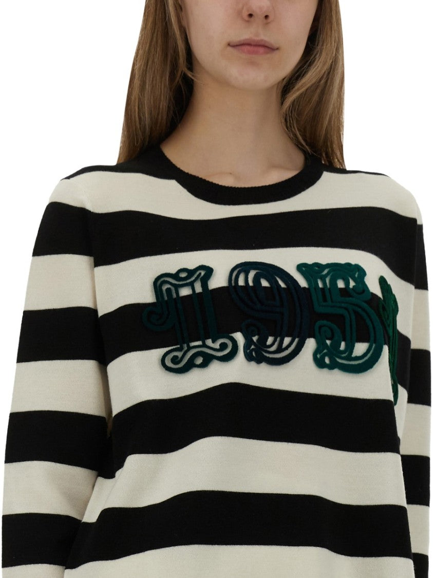 Max Mara Bold Striped Knit Sweater With Applique Detail