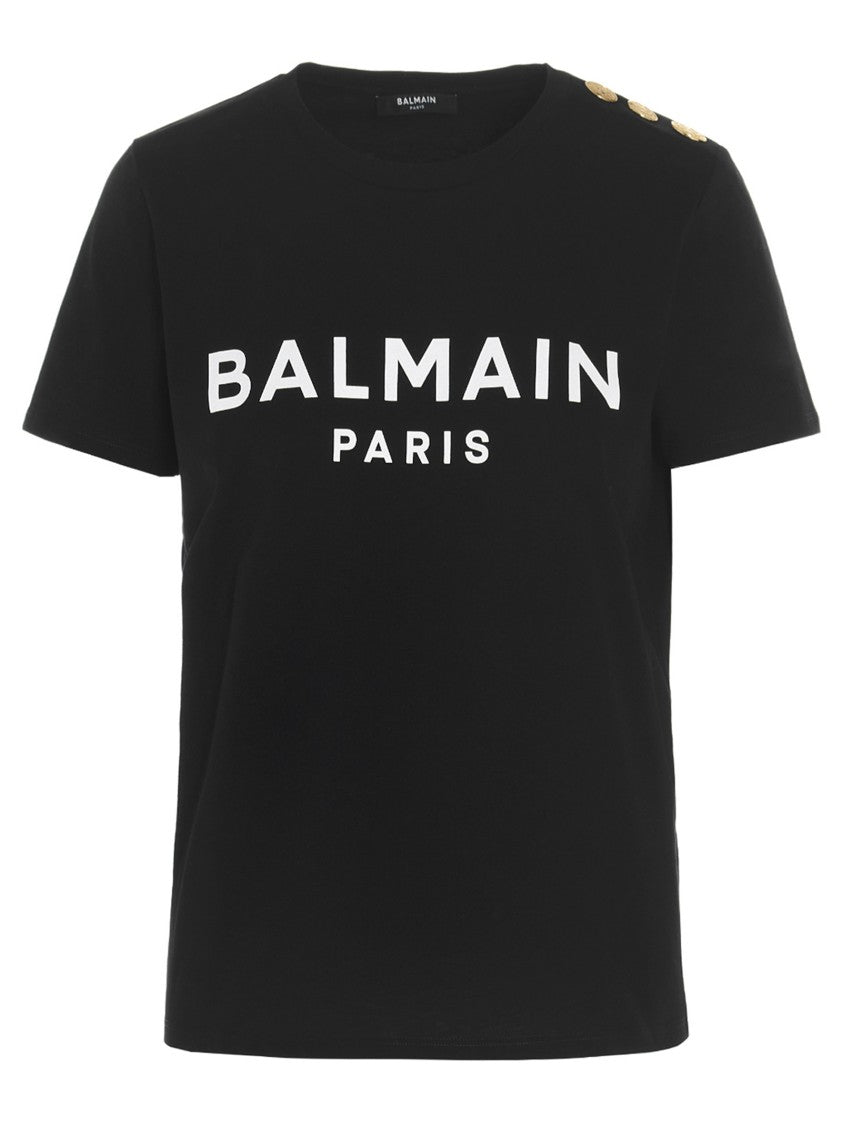 Balmain Front Logo Print Organic Cotton T-Shirt