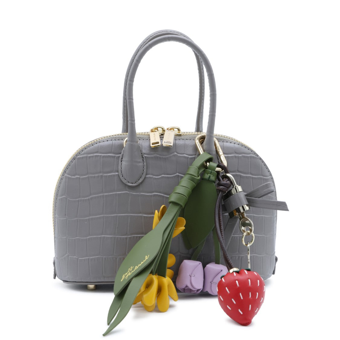 Self-Portrait Grey Croc-Embossed Leather Mini Bag