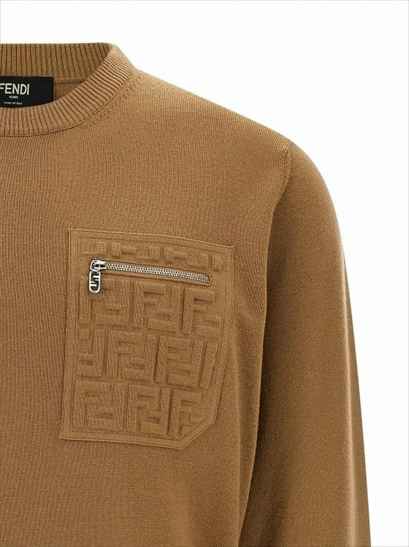 Fendi Brown Knit Sweater With Ribbed Cuffs
