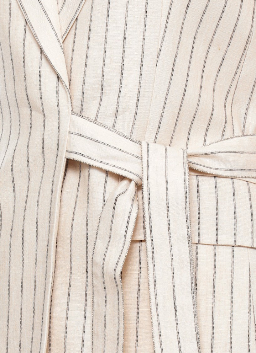 Peserico Beige Striped Linen Drawstring Gilet