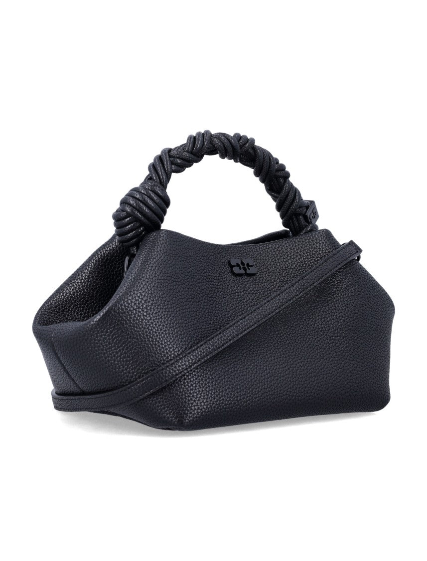 Ganni Geometric Black Handbag With Twisted Handle And Embossed Branding