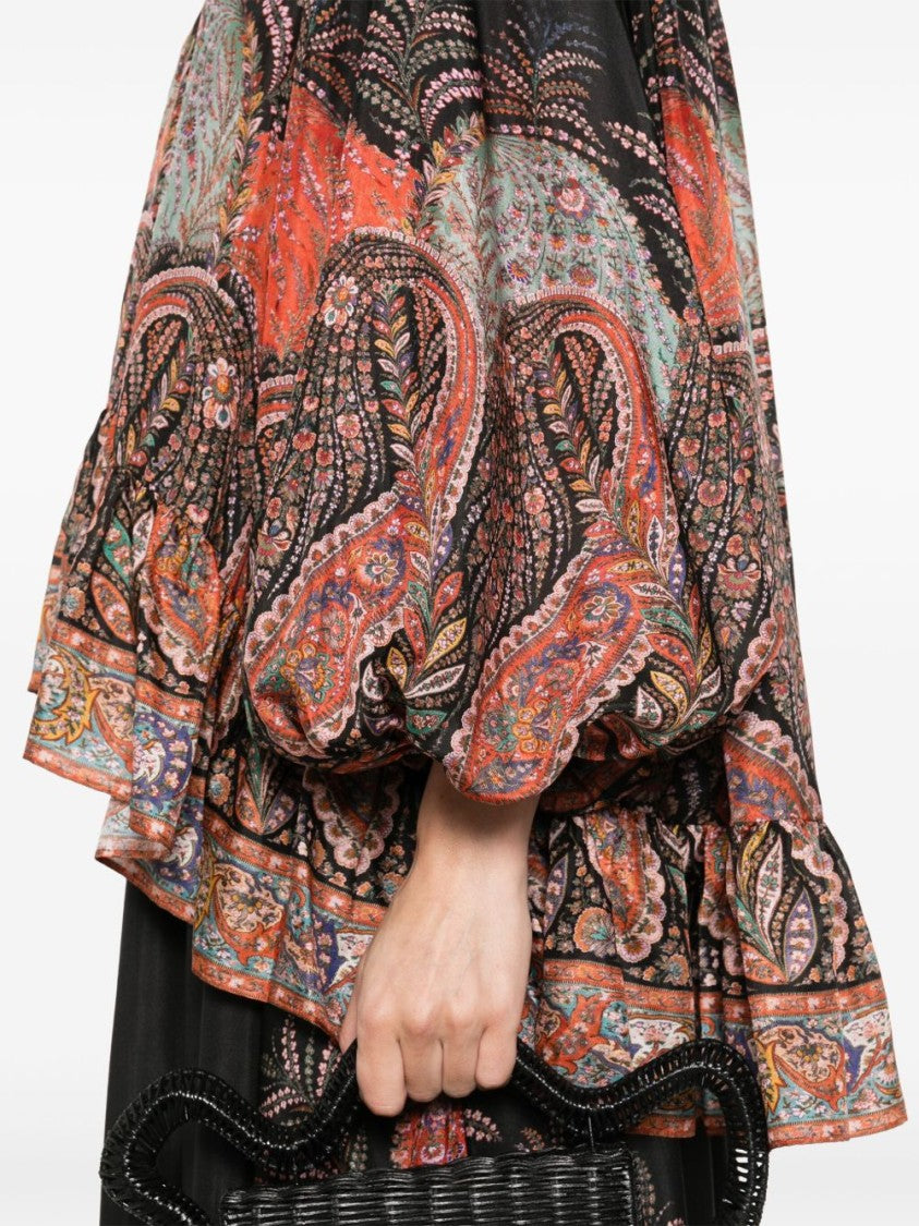 Zimmermann Rhiannon Ruffle Billow Blouse In Black Paisley