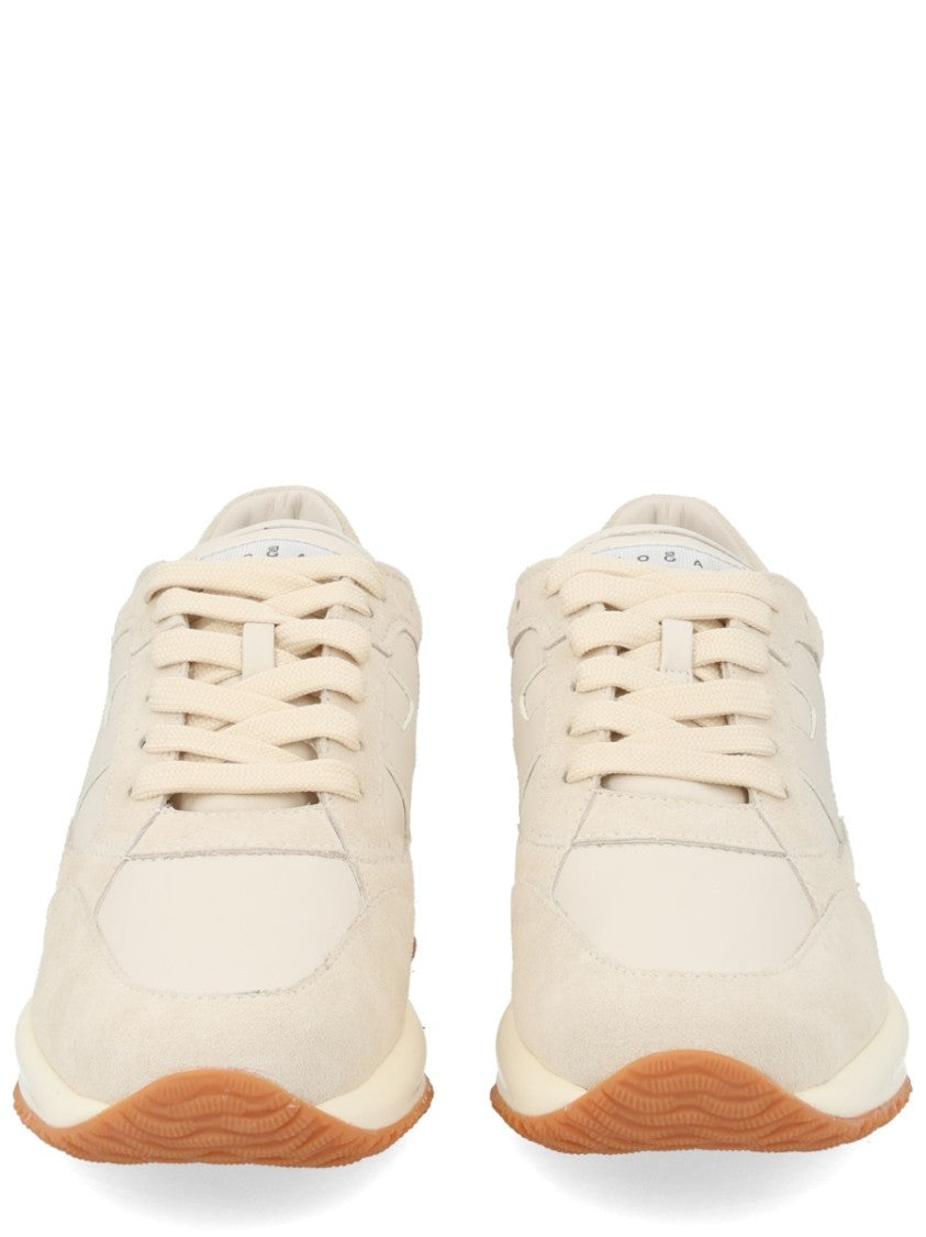 Hogan Beige Suede Mutton Panel Sneakers