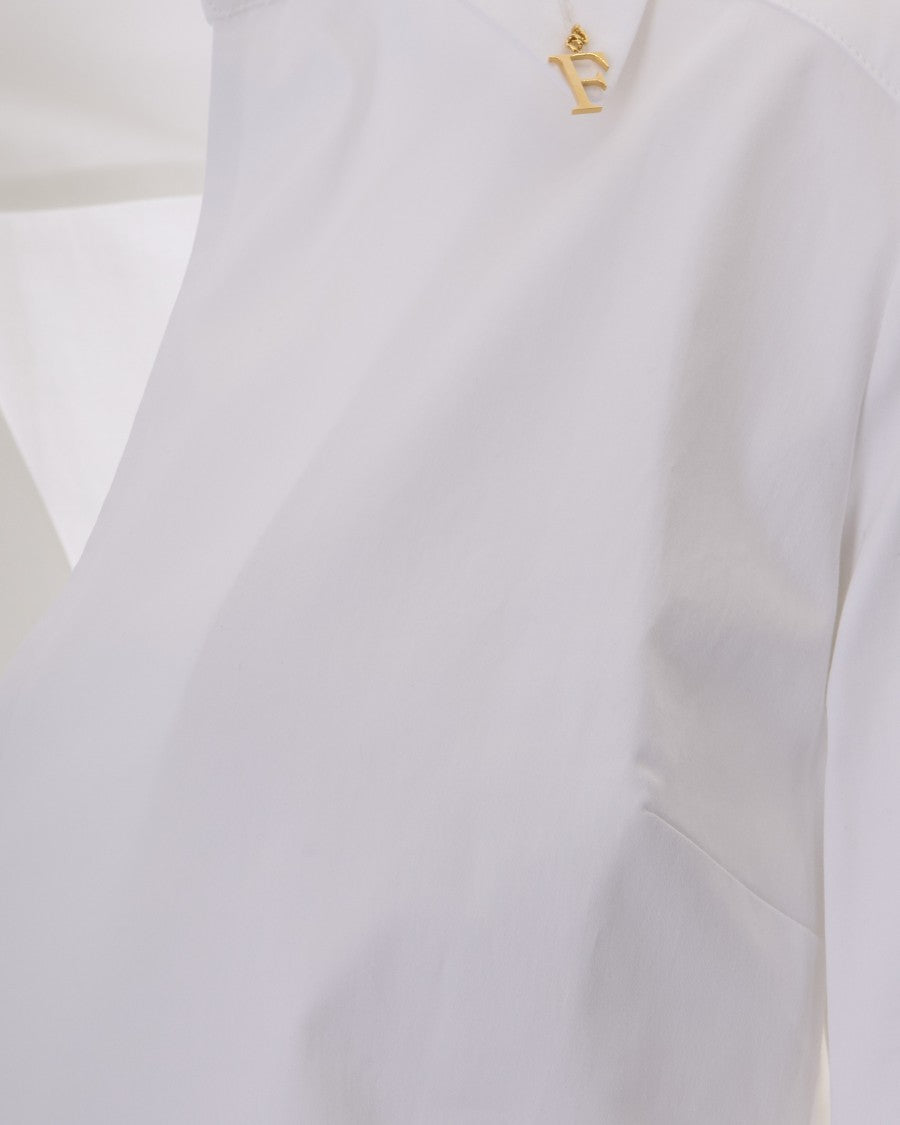 Elisabetta Franchi White Stretch Cotton Shirt With Deep V-Neck