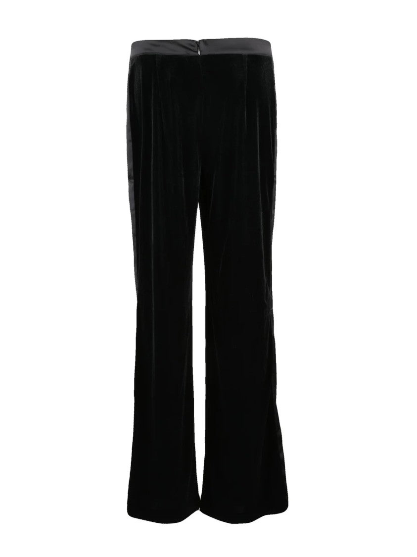Liu Jo Black Satin Stripe Viscose-Blend Straight-Leg Pants
