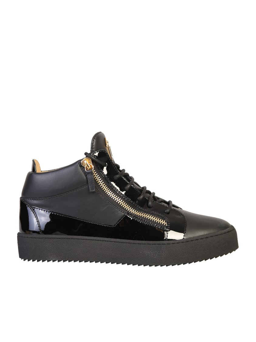 Giuseppe Zanotti Black Leather High Sneakers With Zipped Sides