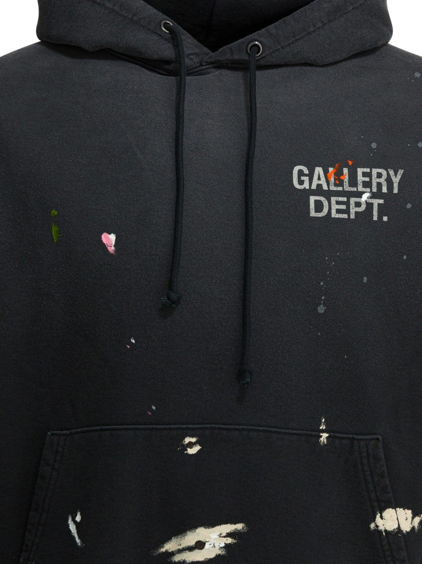 Gallery Dept. Distressed Black Cotton Hoodie With Paint Splatter Detail