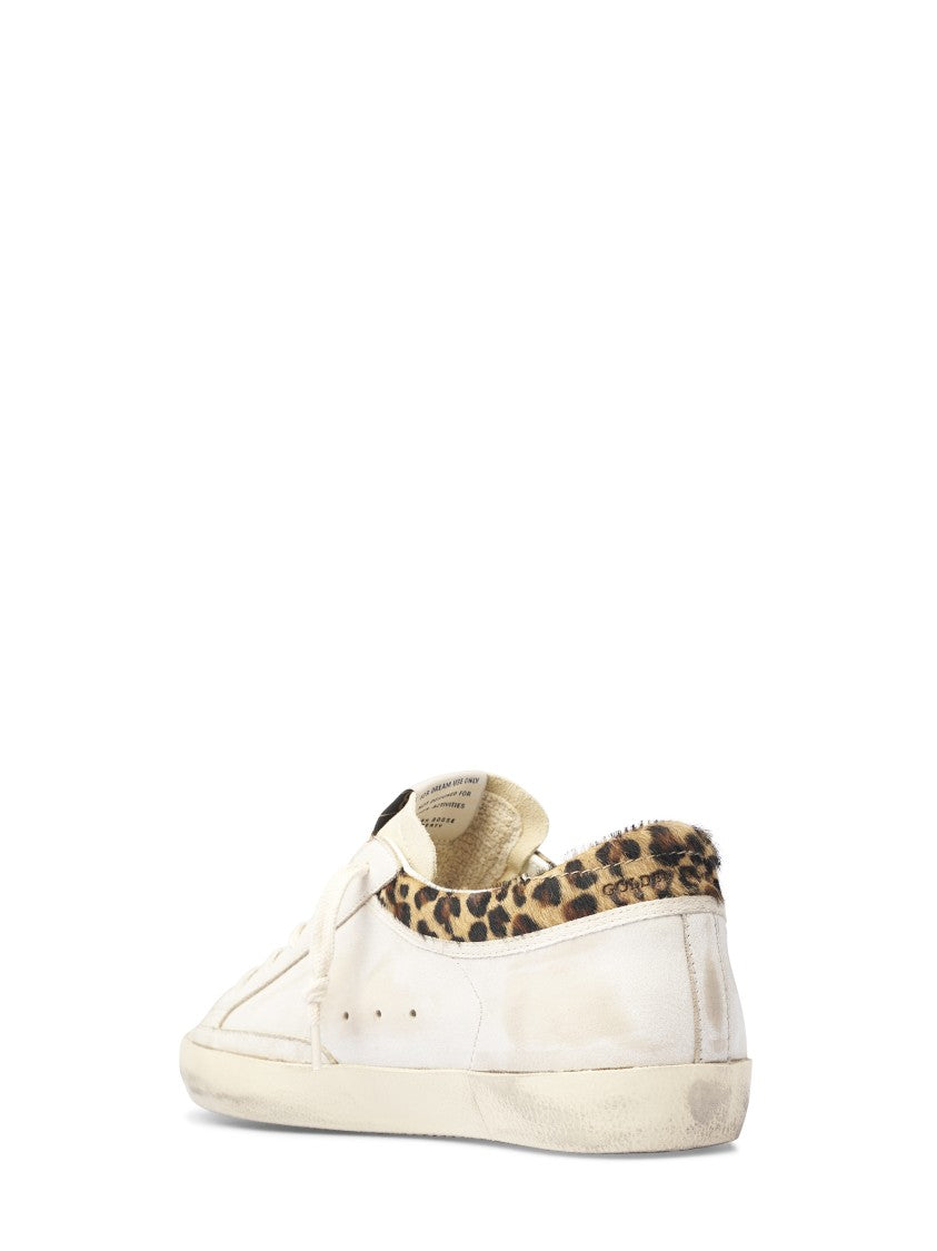 Golden Goose Distressed Leather Sneakers With Suede Star And Leopard Print Collar