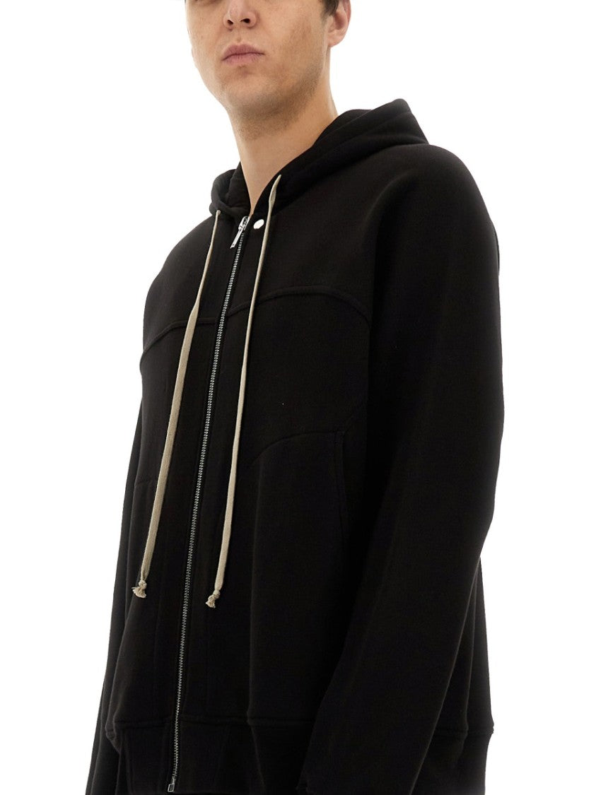 Rick Owens Full-Zip Black Hoodie With Spacious Hood