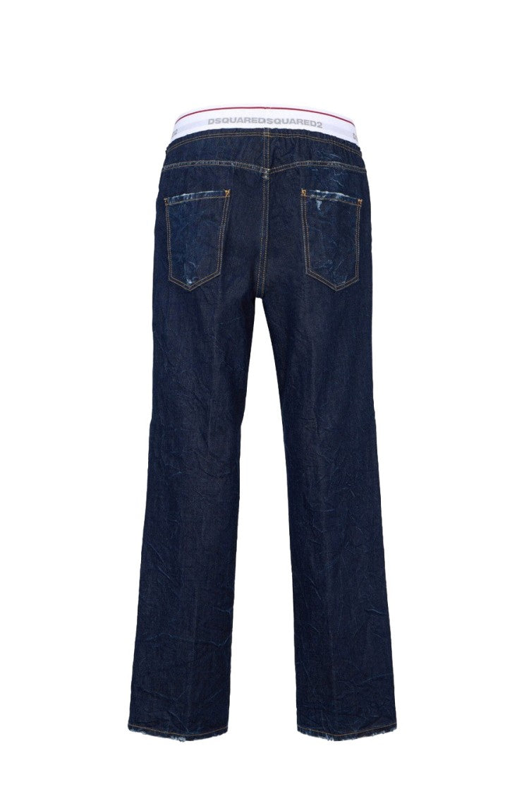 Dsquared2 Dark Blue Elastic Waistband Straight-Leg Jeans