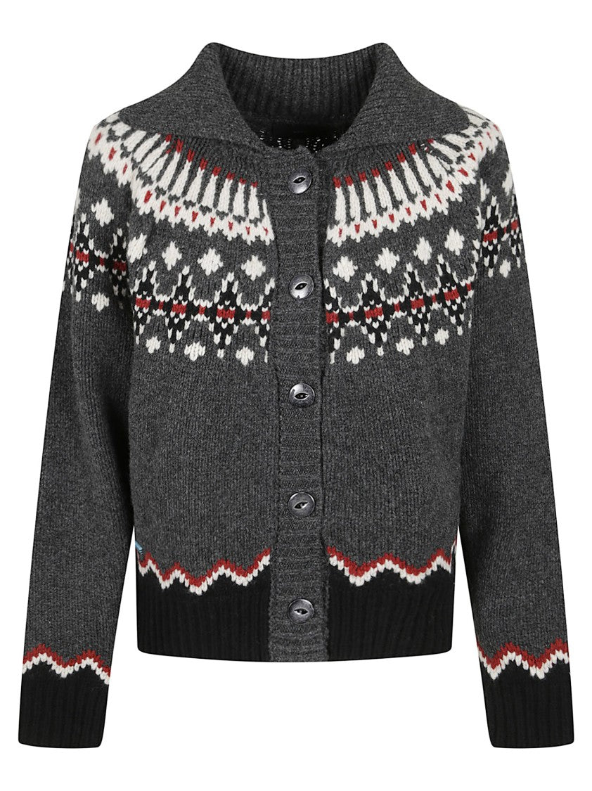 Alanui Nordic-Inspired Button-Up Sweater In Dark Grey
