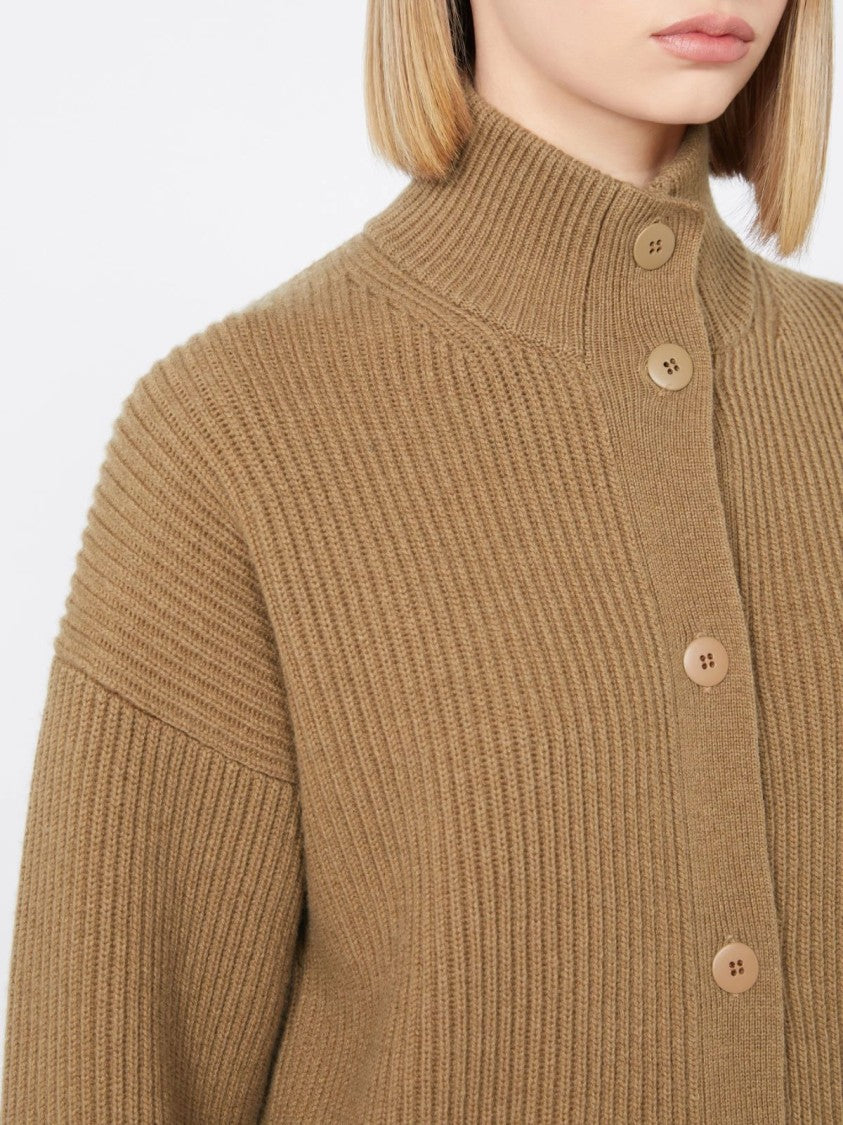 Max Mara Ribbed Knit Cardigan With High Collar