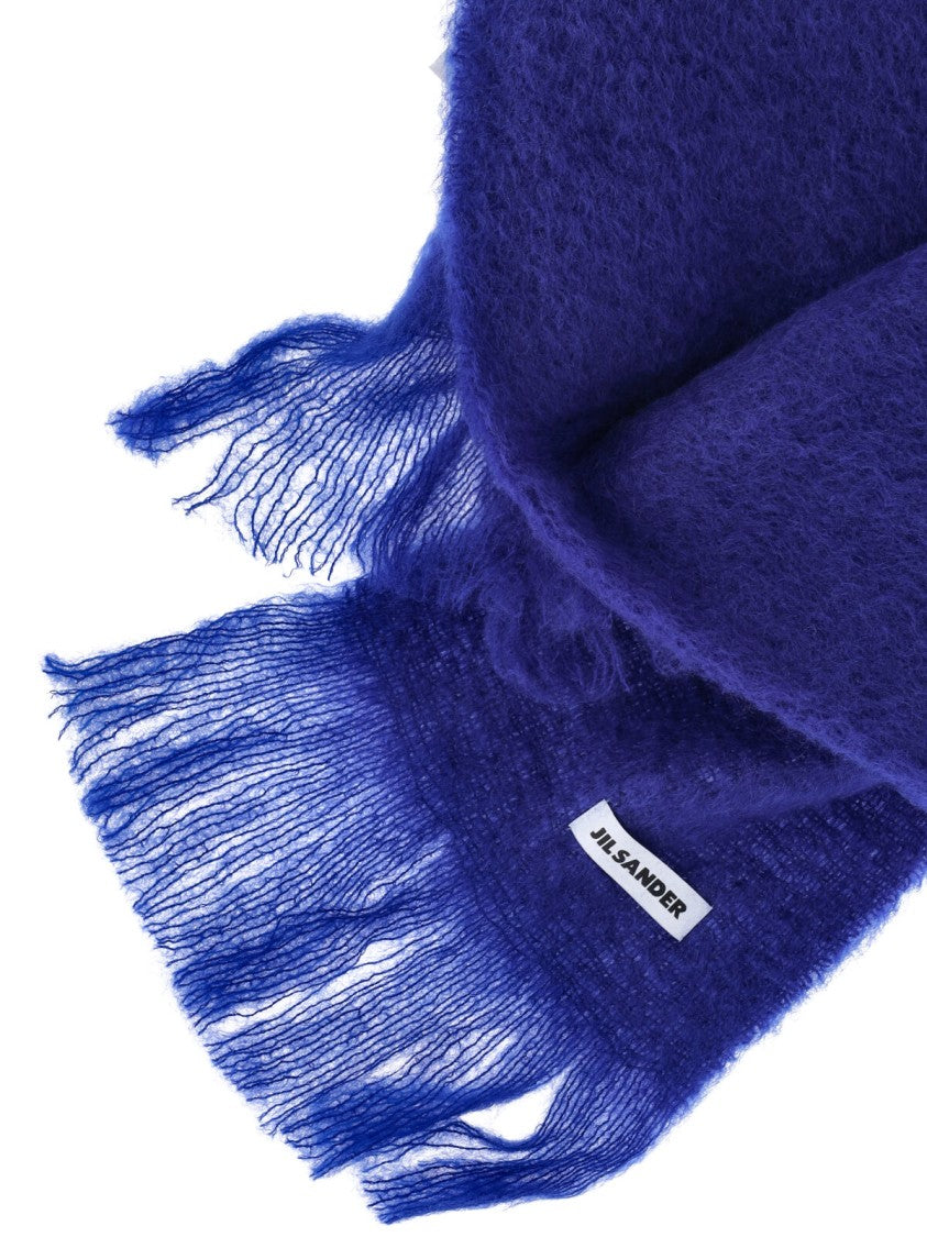 Jil Sander Blue Mohair Blend Fringed Scarf
