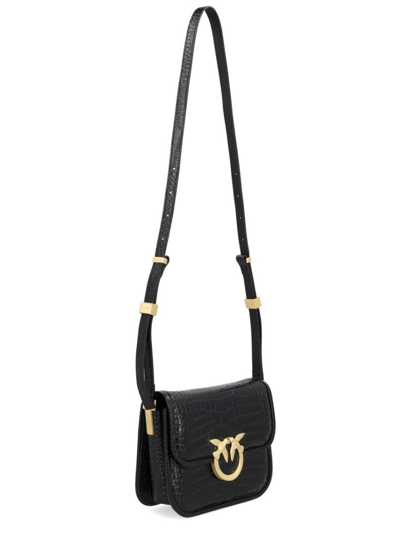 Pinko Black Leather Mini Love Crocodile Pumps
