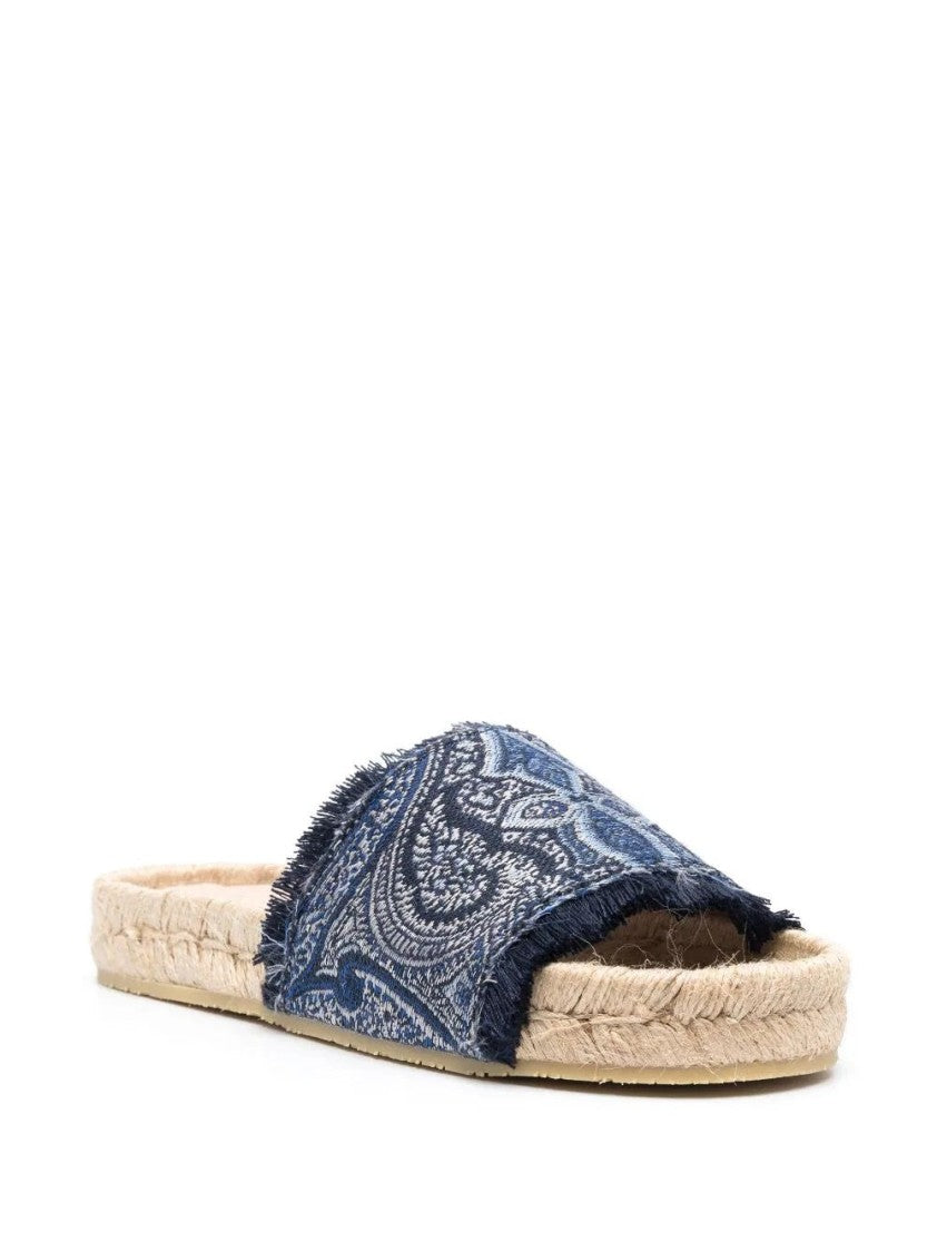 Etro Intricately Patterned Casual Mules With Frayed Edges