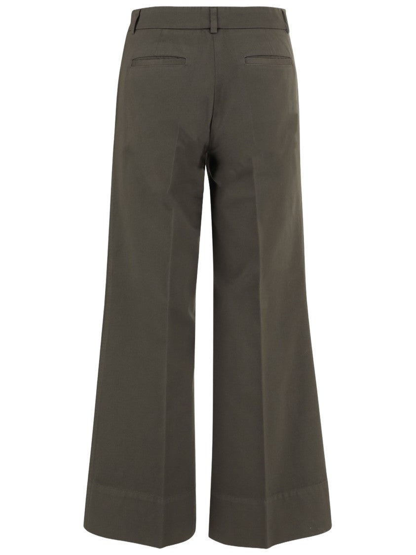 Ql2 Military Green Cotton Wide-Leg Trousers