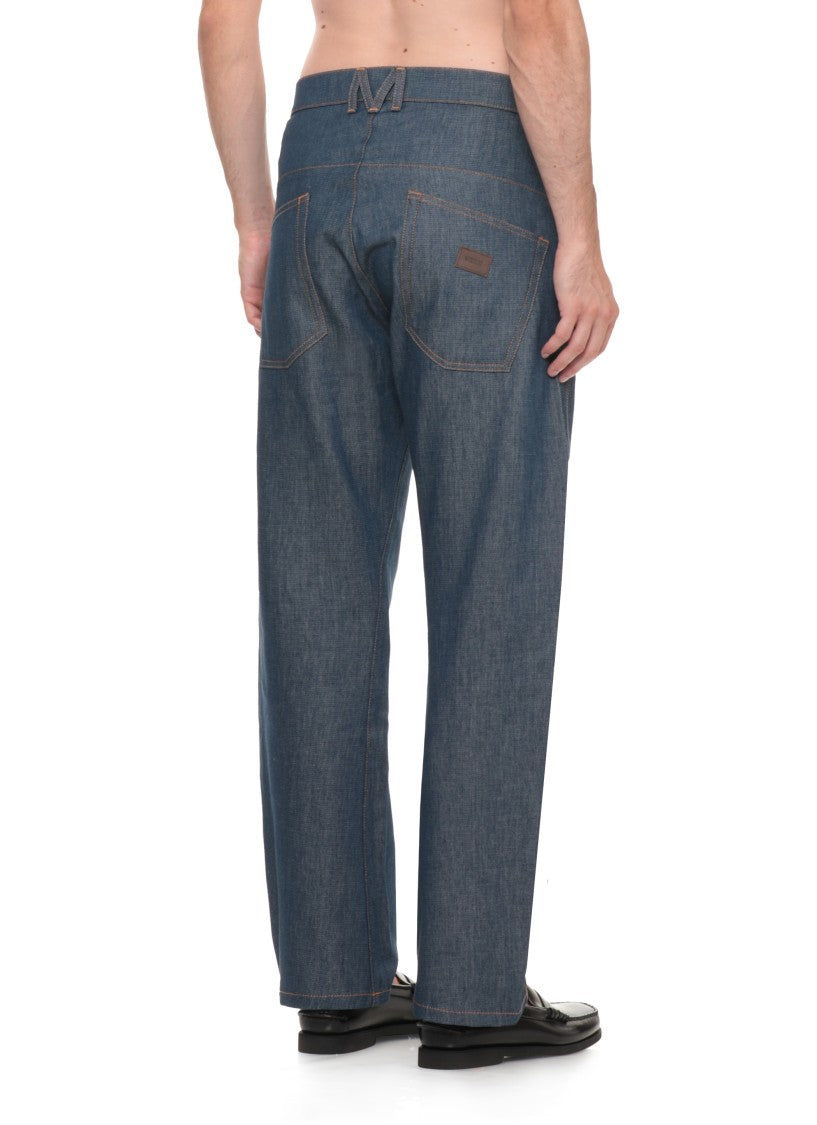 Moschino Blue Logo Details Straight-Leg Denim Jeans