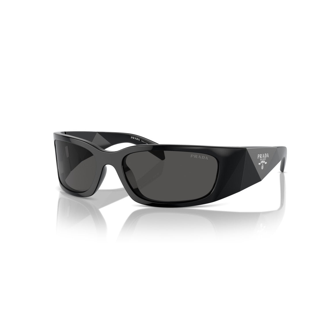 Prada Black 0Pr A19s Rectangular Faceted Sunglasses