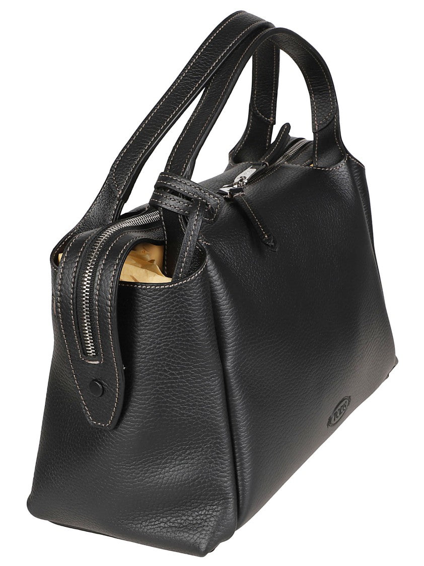 Tod's Structured Black Calf Leather Handbag With Dual Top Handles