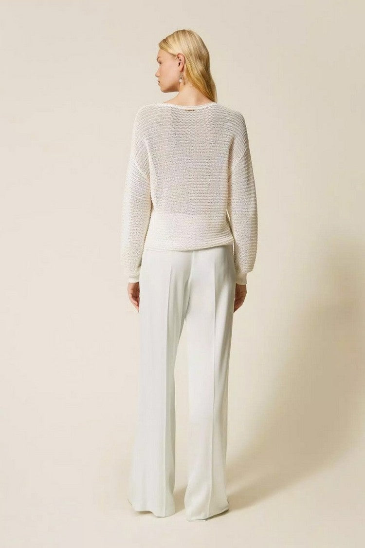 Twin-Set Sky Blue Acetate-Polyester Pleated Wide-Leg Trousers