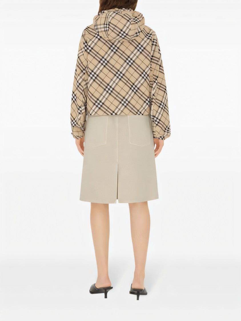 Burberry Cropped Hooded Jacket With Classic Plaid Pattern