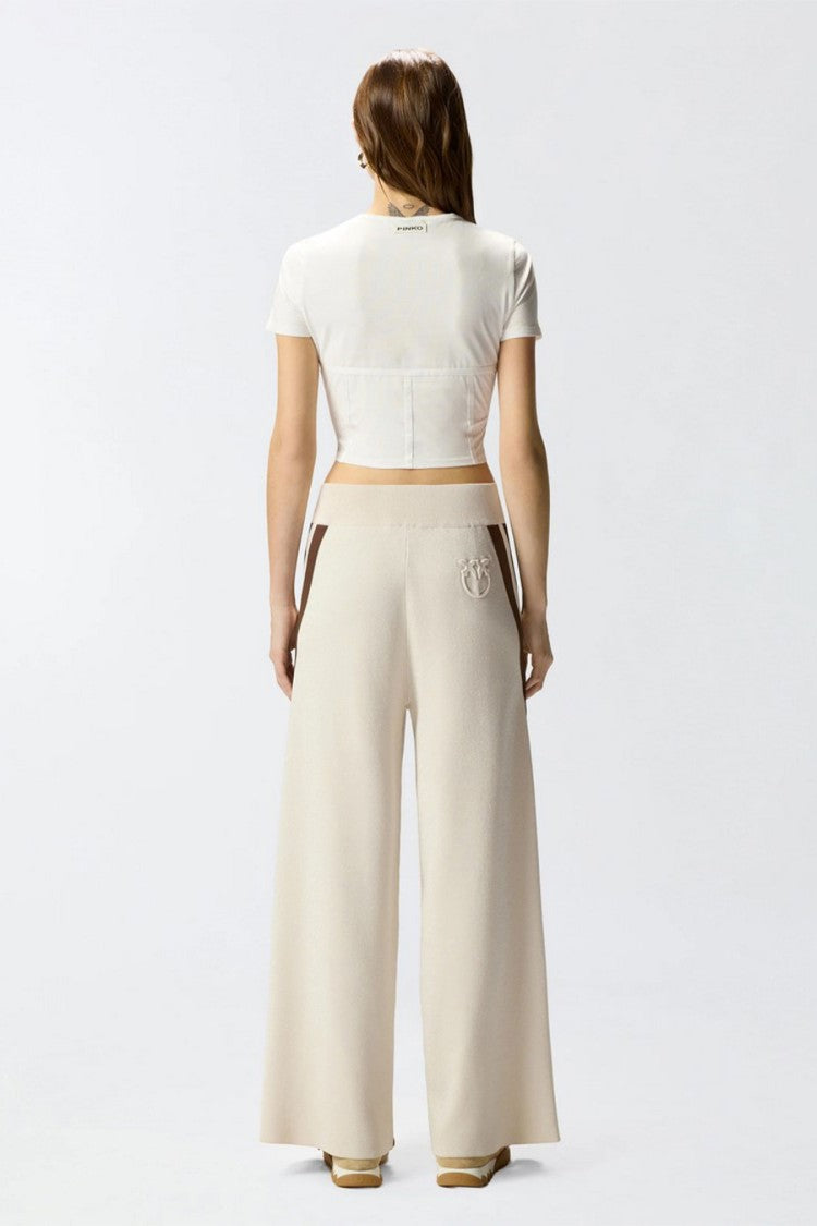 Pinko Beige Contrast Diagonal Stripe Viscose-Blend Track Pants