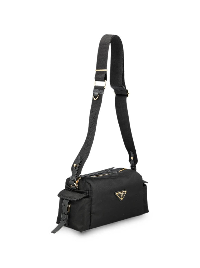 Prada Rectangular Black Handbag With Gold-Tone Accents