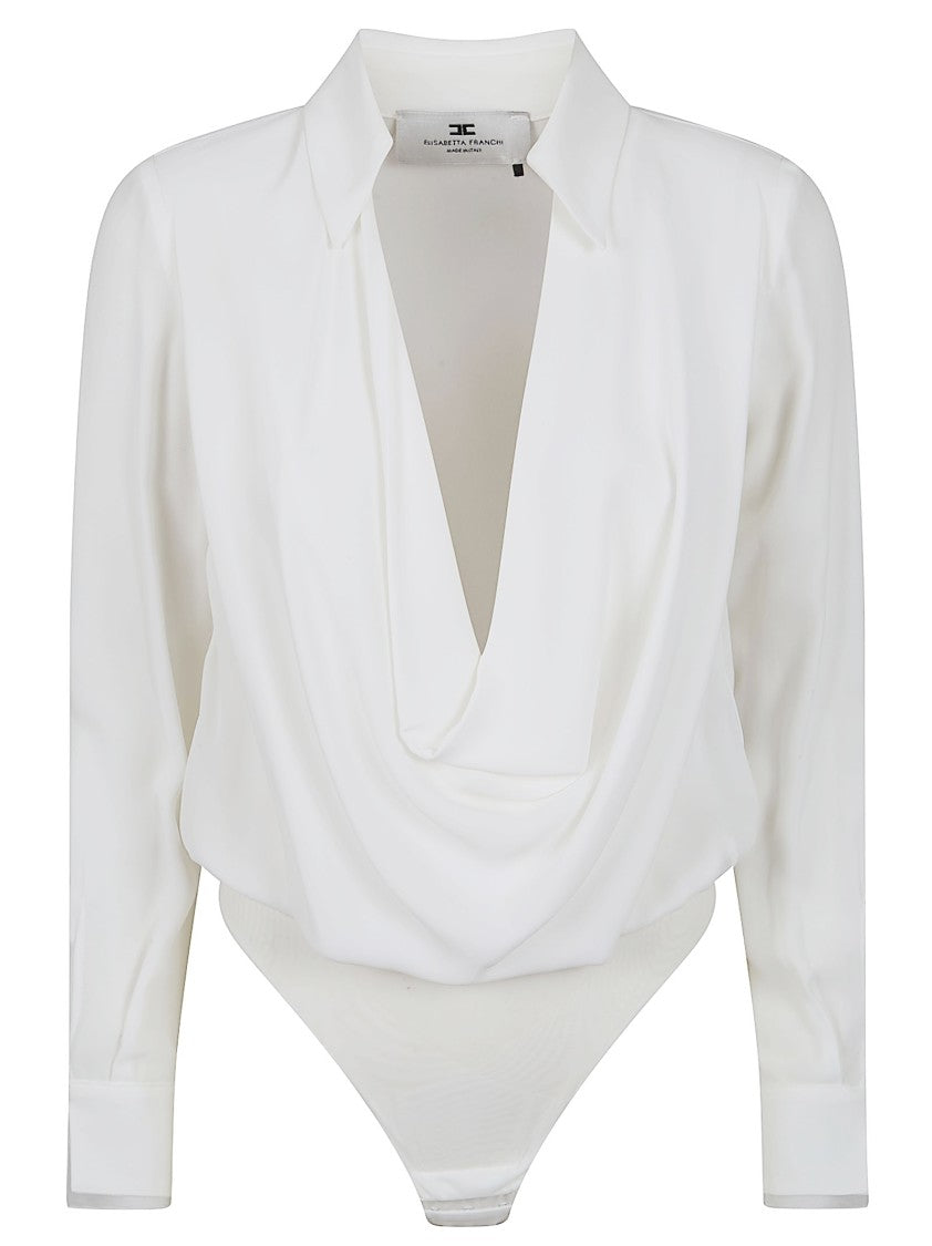 Elisabetta Franchi Draped Front Panel Long-Sleeved Bodysuit