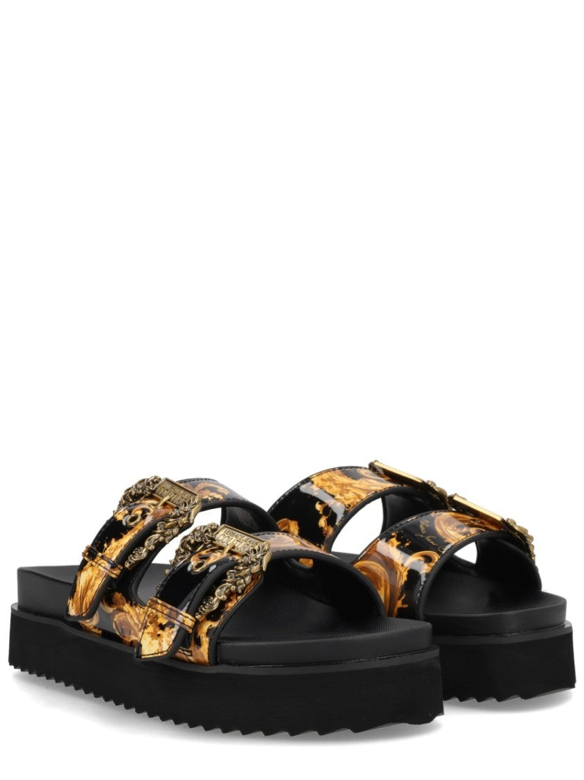 Versace Jeans Couture Arizona Baroque Pattern Golden Buckles Sandals