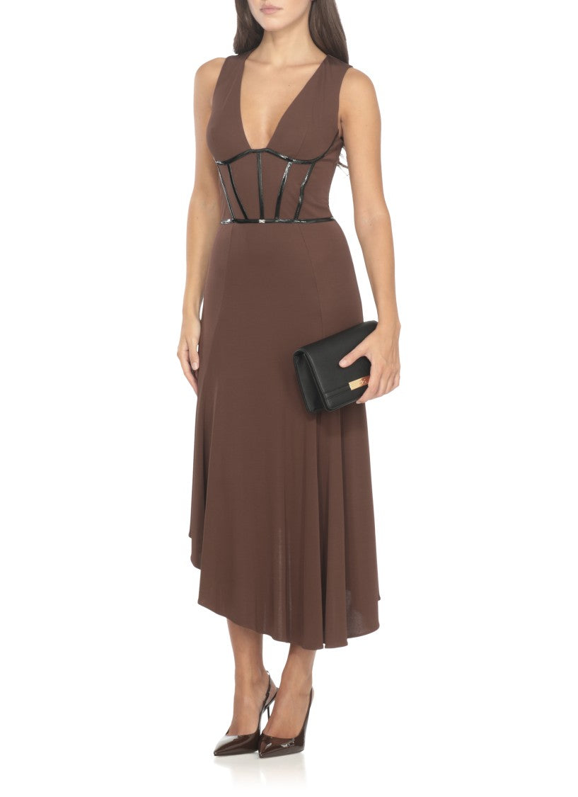 Elisabetta Franchi Asymmetrical Midi Dress With Glossy Piping