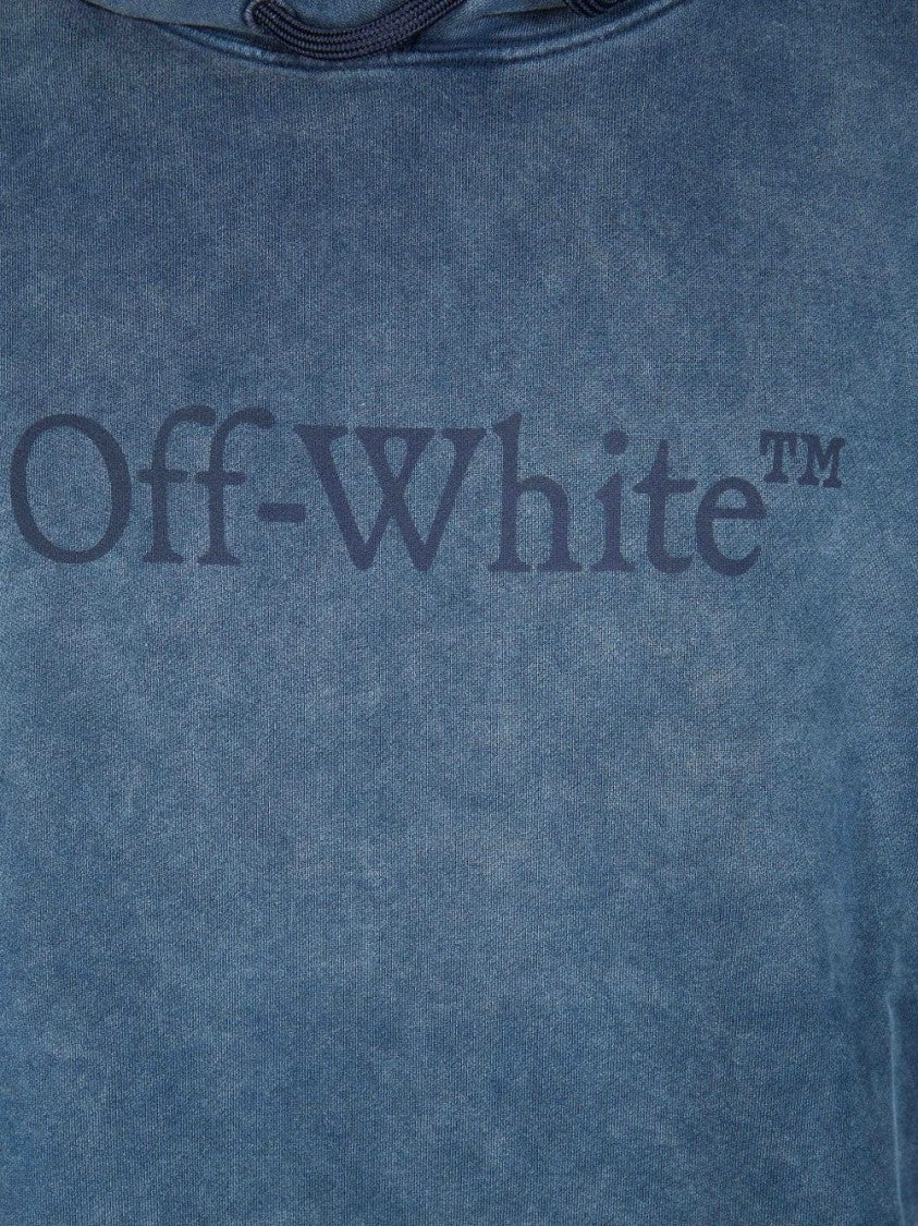 Off-White Blue Cotton Hoodie With Drawstring And Logo Detail