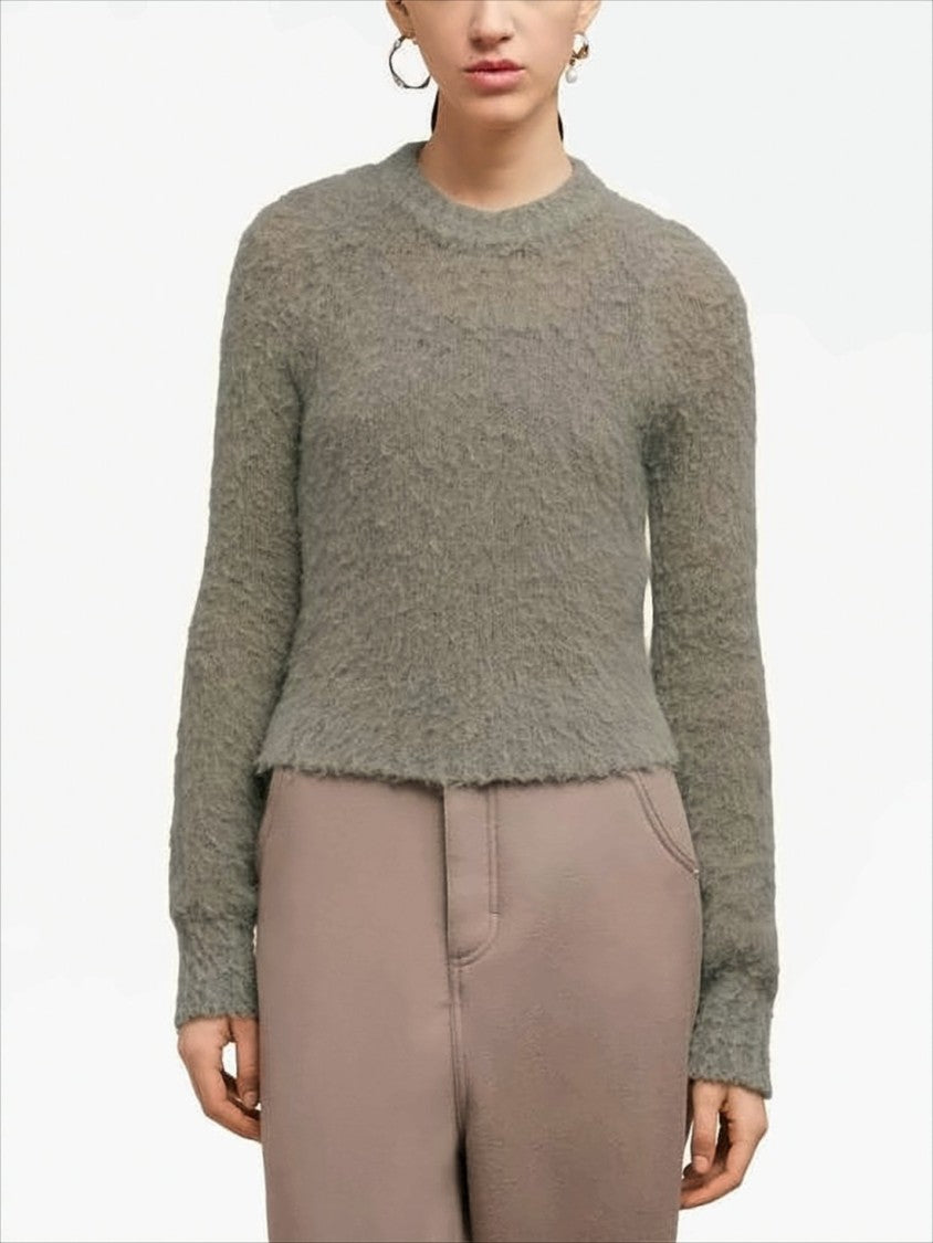 Ami Cropped Fuzzy Knit Sweater With Unique Texture