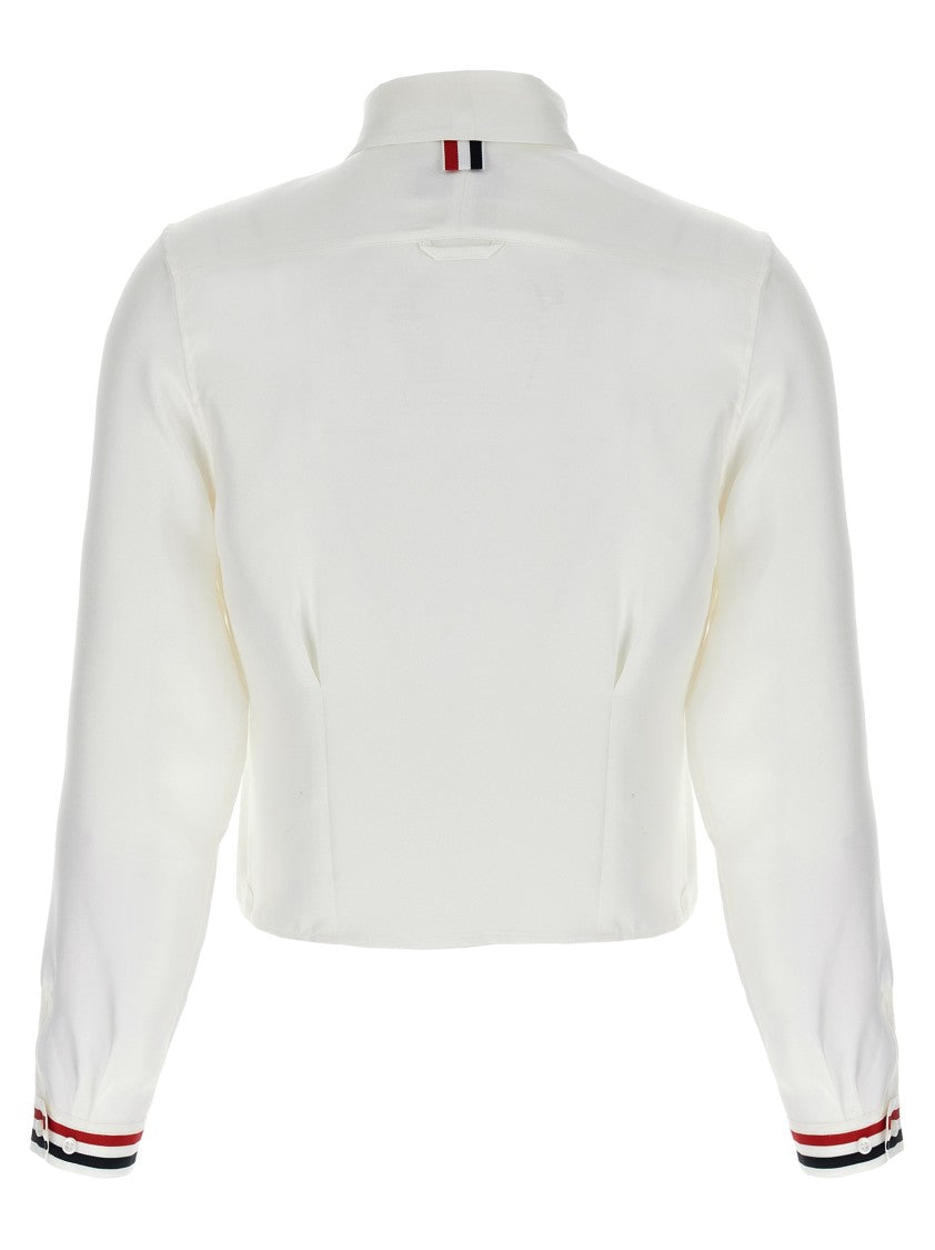 Thom Browne Cropped Silk Shirt With Levalliére Collar