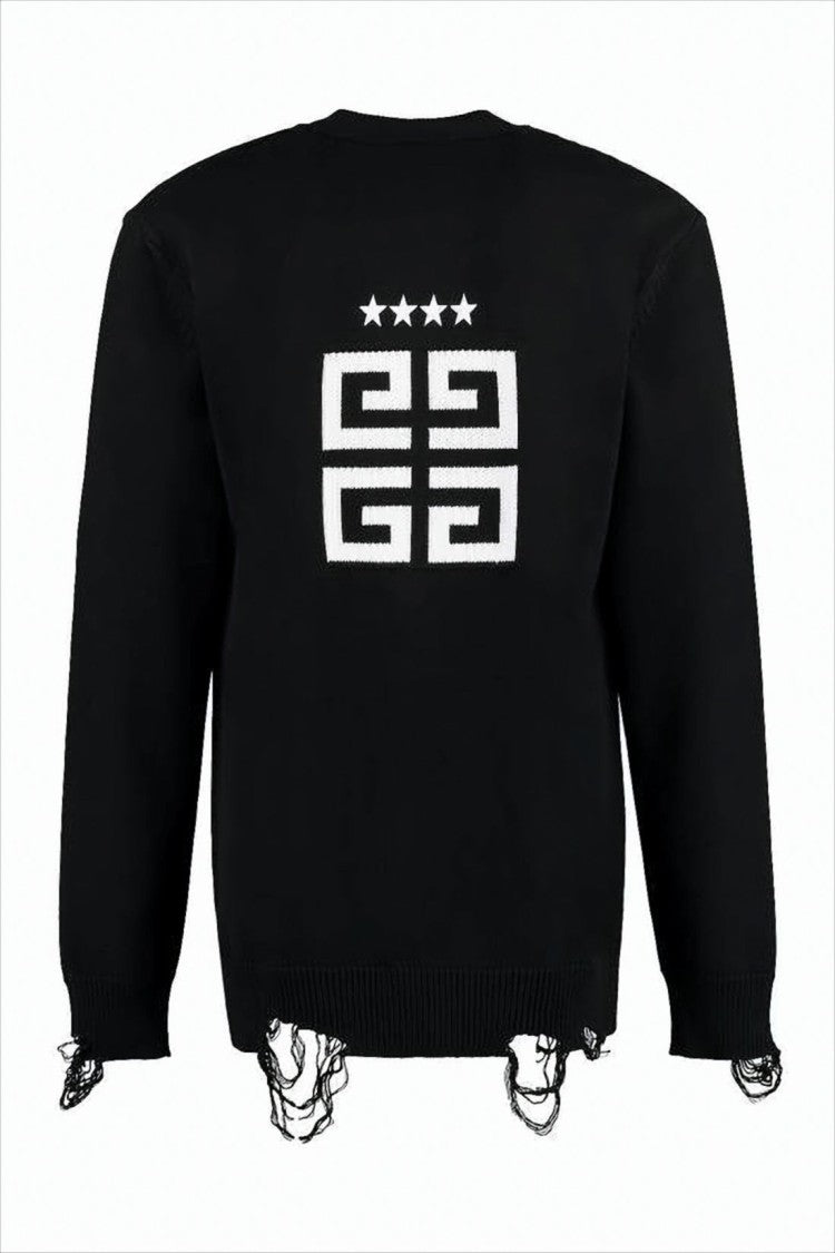 Givenchy Black Cardigan With Deep V-Neckline And Bold Graphic Design