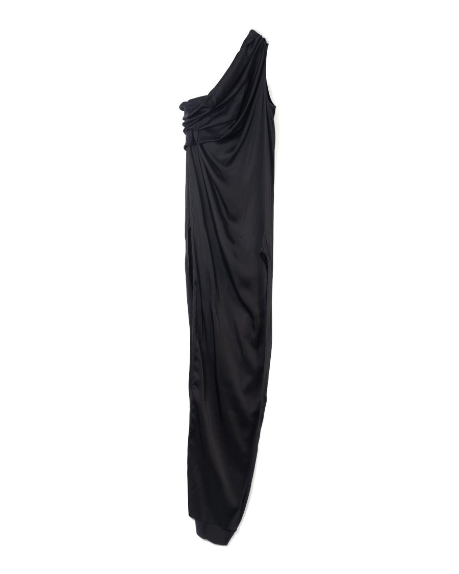Rick Owens Floor-Length Asymmetrical Black Charmeuse Dress