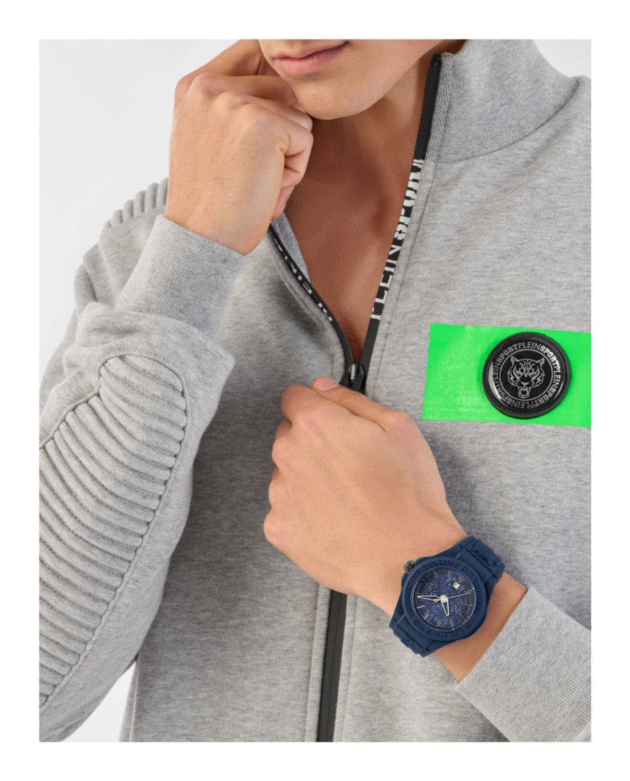 Plein Sport Bold 46Mm Silicone Watch With Blue Enamel Dial