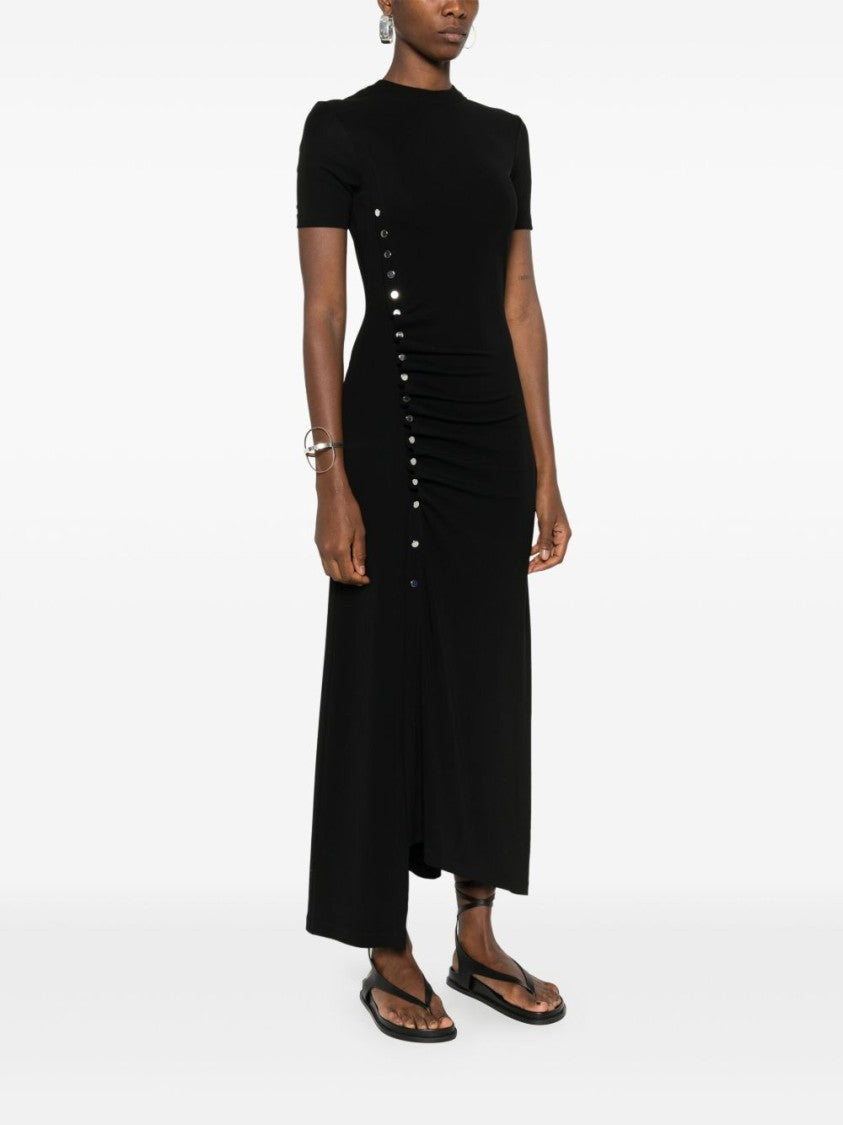 Rabanne Black Maxi Dress With Silver Button Detailing