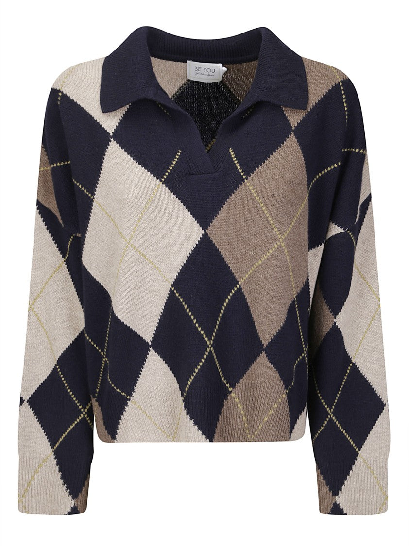 Be You Polo-Style Cashmere Sweater With Contrasting Collar