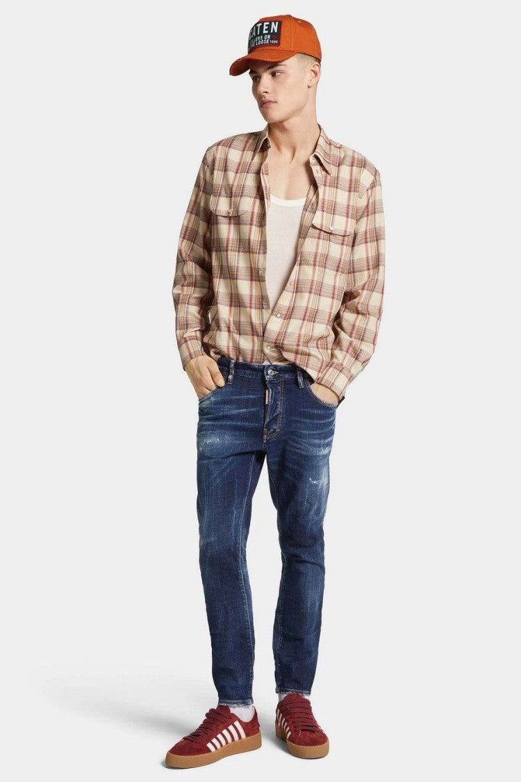 Dsquared2 Blue Weathered Wash Distressed Cotton-Blend Skater Jeans