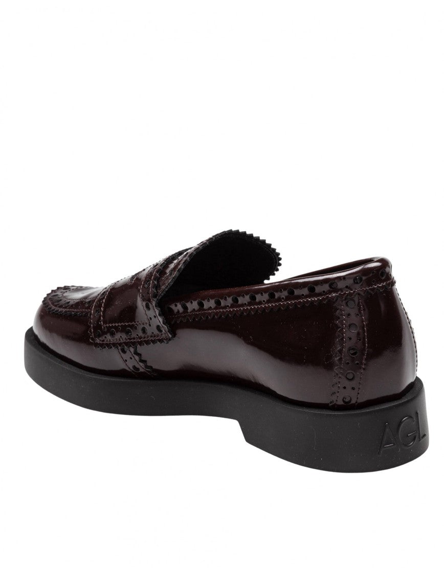 Agl Leather Loafer In Mocha Color