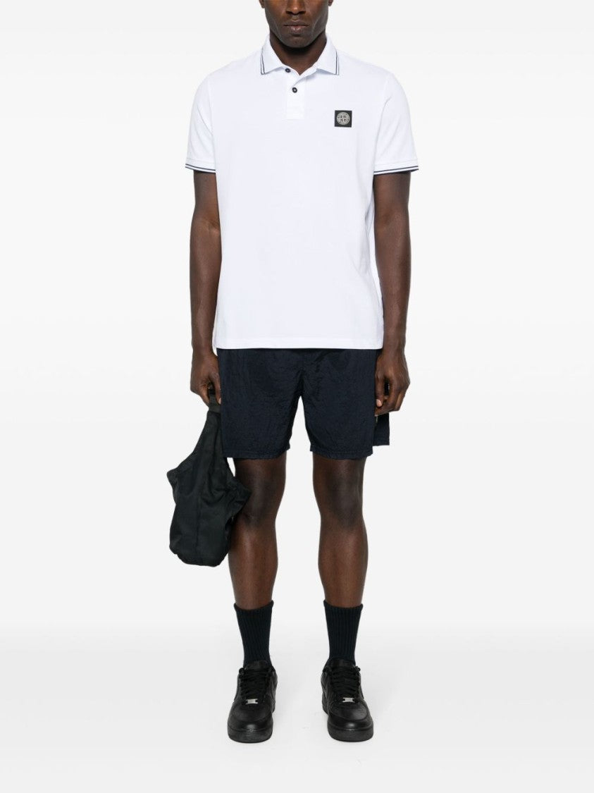 Stone Island White Polo Shirt With Distinctive Logo Patch