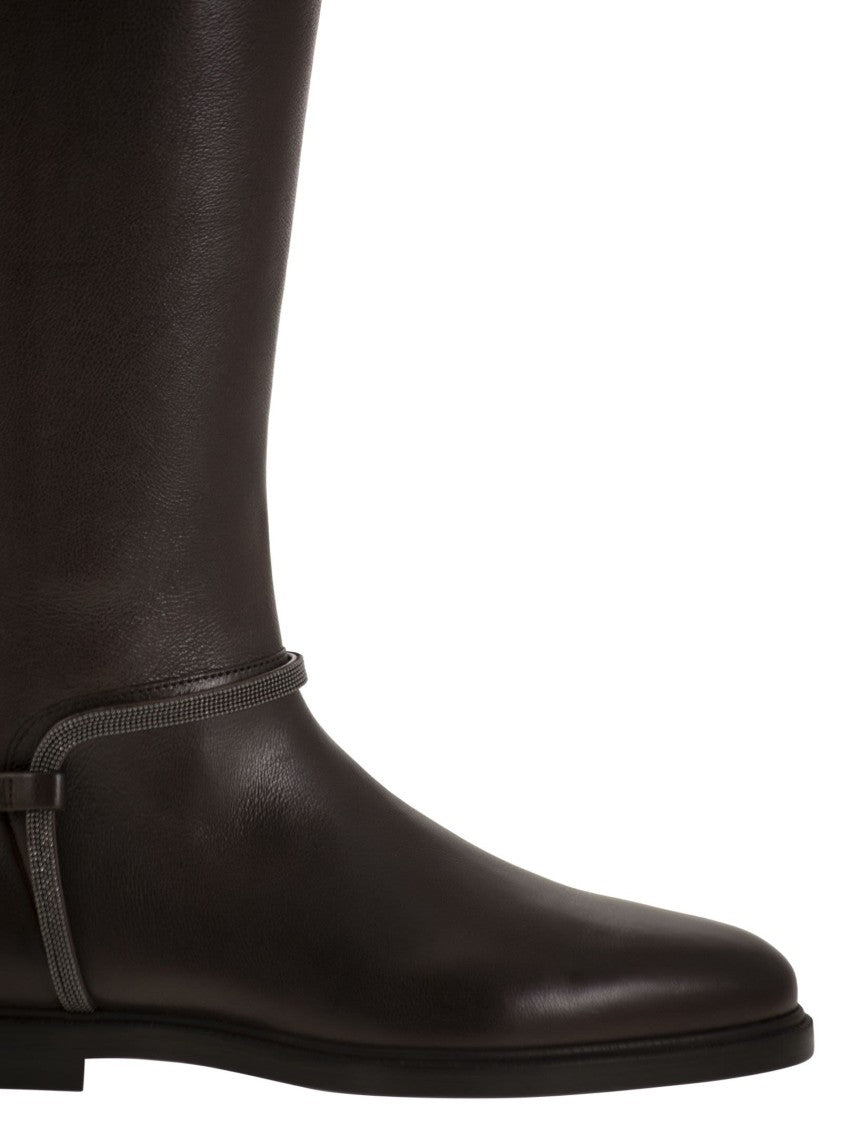 Brunello Cucinelli Classic Leather Boot With Precious Spurs