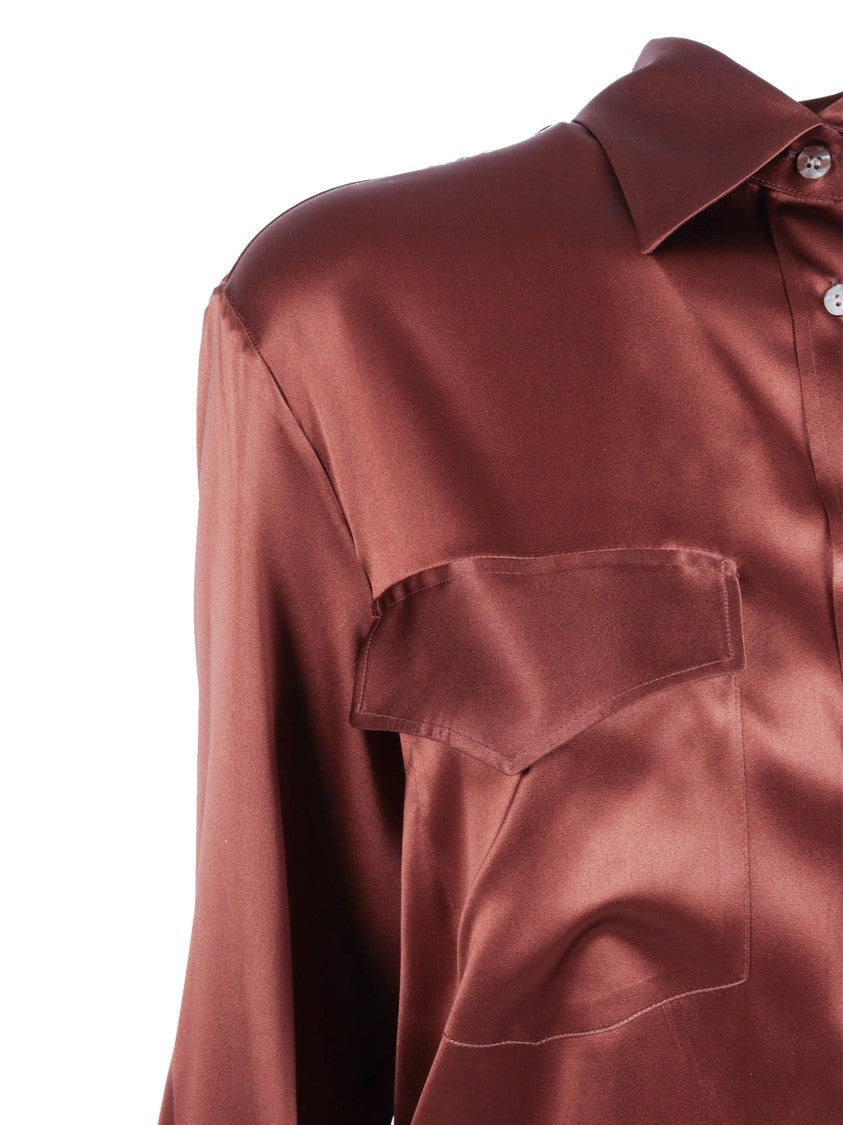 Mazzarelli Camicie Michela Satin Silk Flap Blouse