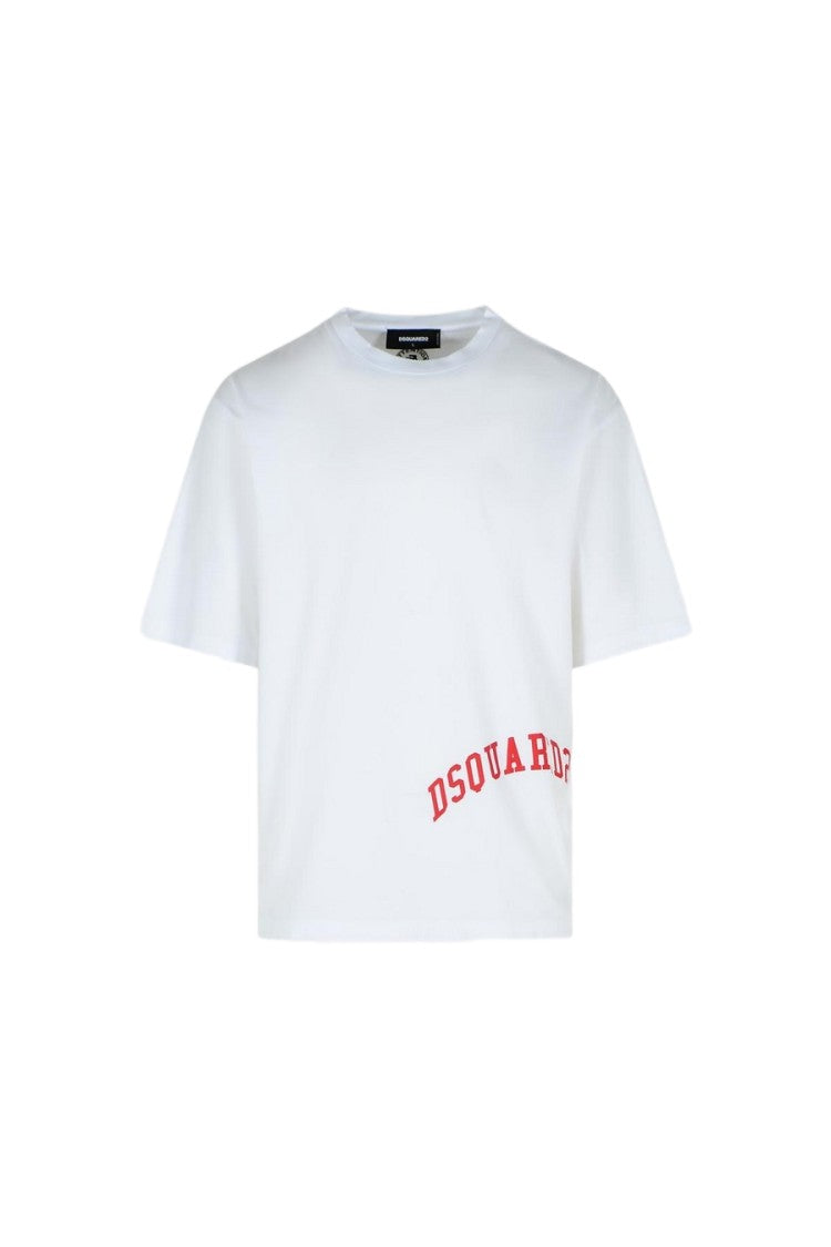 Dsquared2 White Loose-Fit Curved Logo Printed Cotton T-Shirt