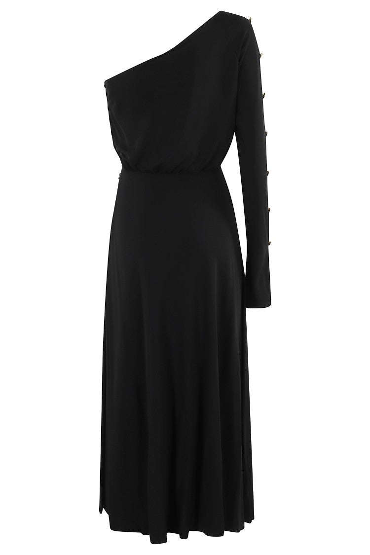 Elisabetta Franchi One-Shoulder Black Midi Dress With Flared Skirt