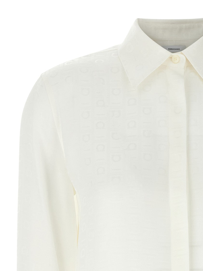 Ferragamo Silk Monogram Jacquard Shirt With Classic Button Closure