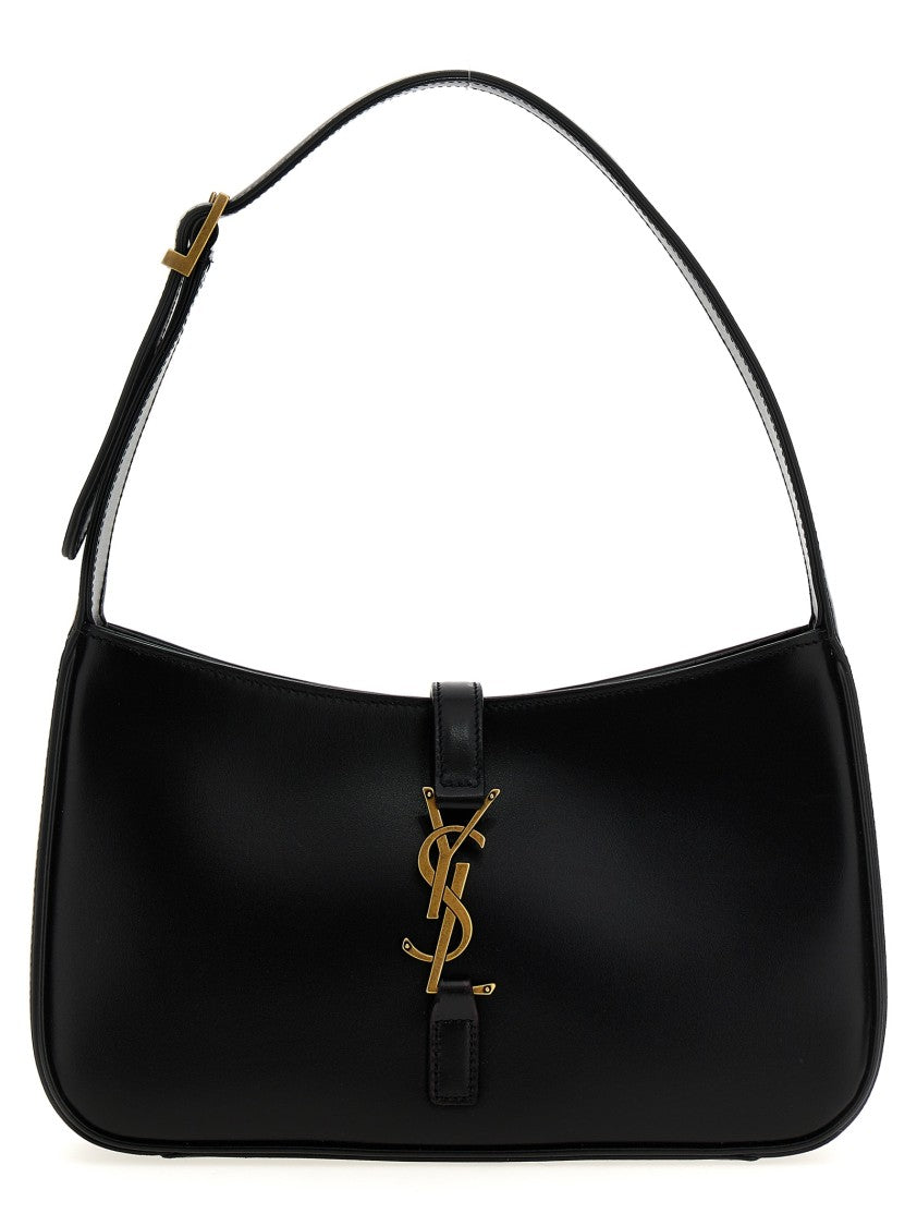 Saint Laurent Structured Black Leather Shoulder Bag With Rigid Handle