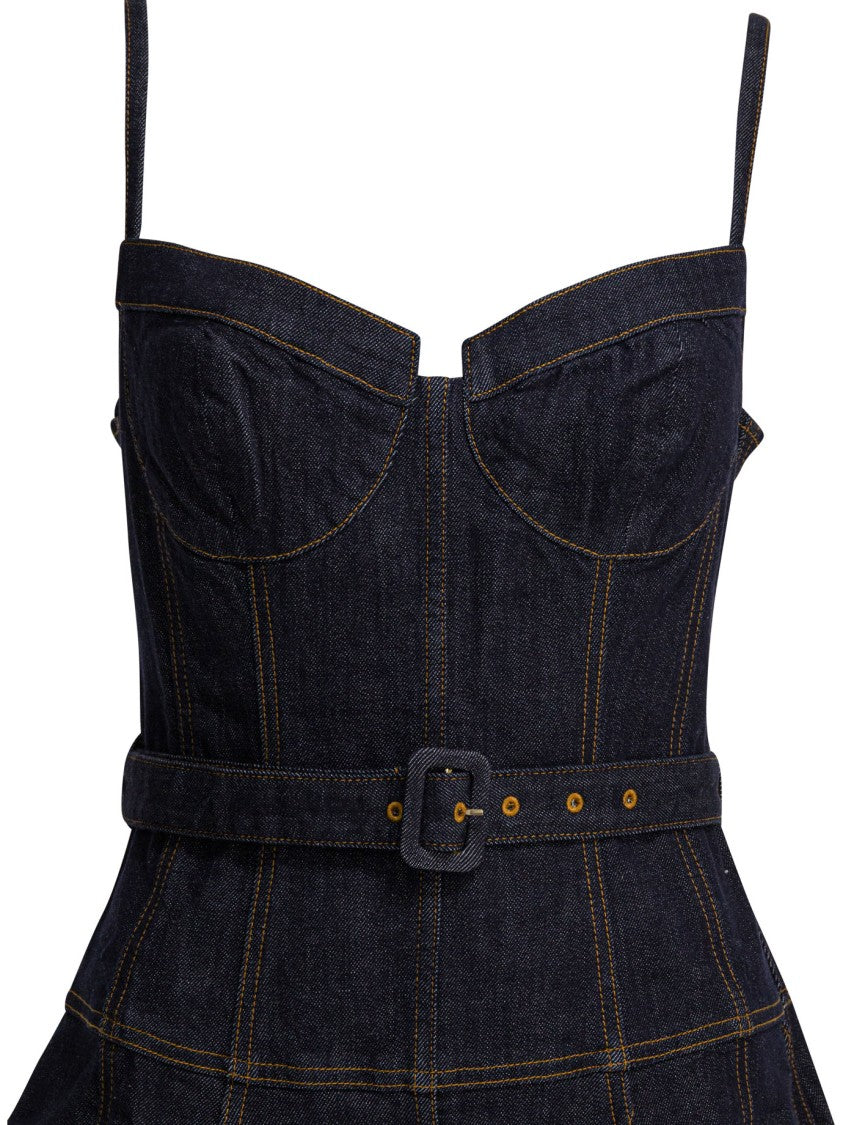 Self-Portrait Denim Flared Midi Dress