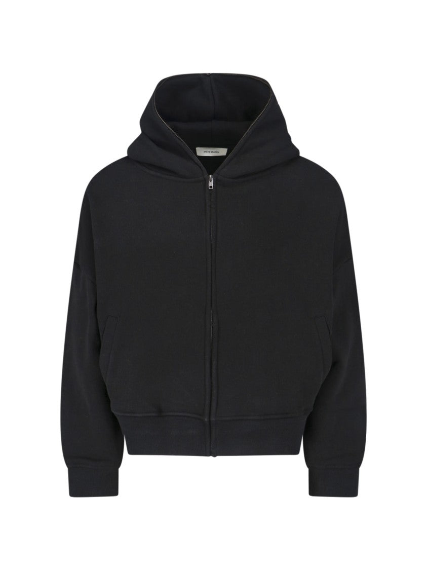 Entire Studios Black Cropped Structured Cotton Hoodie